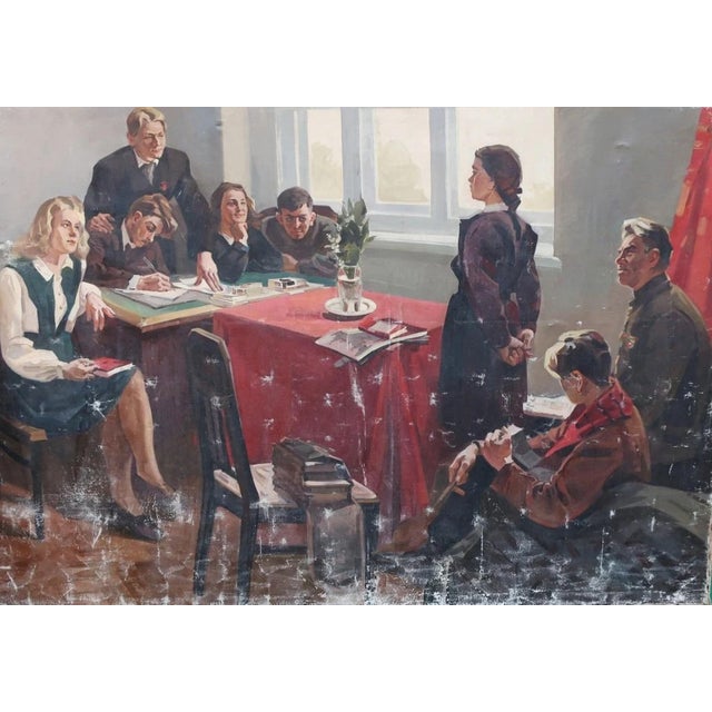 Antique Oil Painting: Ukrainian Socialist Realism Art, 1970s 140-200 For Sale