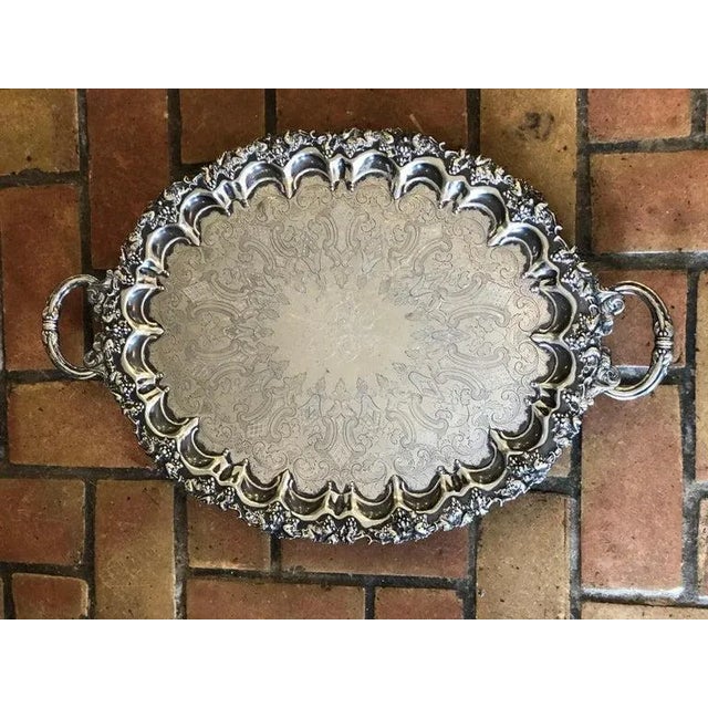 Victorian Art Nouveau Silver Plated Oval Serving Tray by Singleton, Benda & Co Ltd For Sale - Image 3 of 13