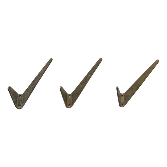 Mid-Century Modern Asymmetrical Brass Coat Wall Hooks by Hertha Baller, 1950s, Set of 3 For Sale