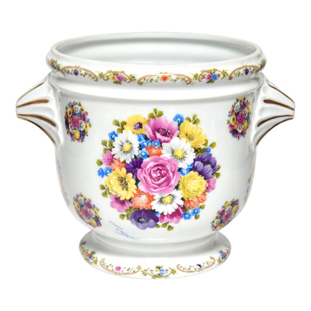 Vintage Limoges Porcelain Floral Vase/Cachepot | Ouragan - Ulysse, Paris, Made in France For Sale