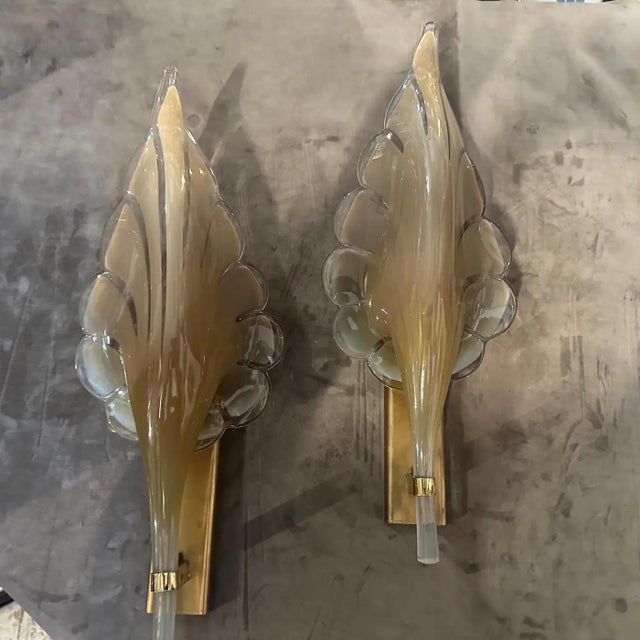 Brown A 1970s Mid-Century Modern Brown Murano Glass Leaf Wall Sconce by Franco Luce For Sale - Image 8 of 12