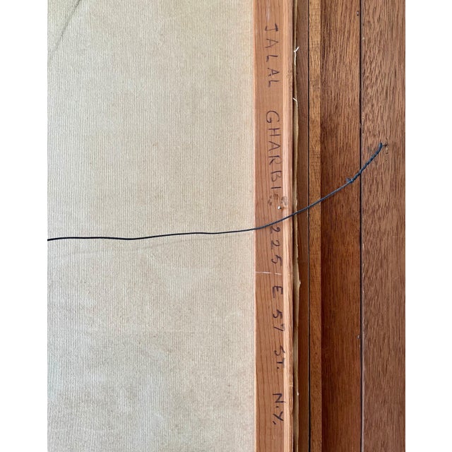 Brown Jalal Gharbi, Large Orientalist Arab Oil Painting Merchants at the Bazaar Souq Jalal Gharbi, 1963 For Sale - Image 8 of 12