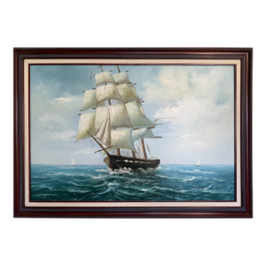 Late 20th Century Charley - Original Marine Oil Painting Tall Ship on Open Sea Nautical Seascape