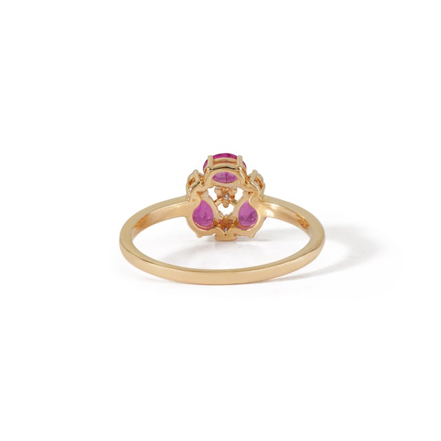 14k Gold Natural Ruby Diamond Floral Cluster Proposal Ring Size 6.5 For Sale - Image 10 of 18
