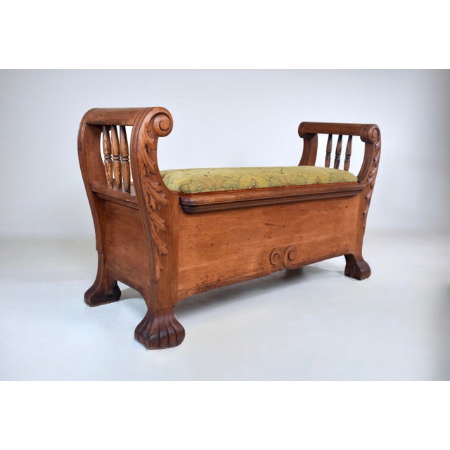 Late 19th C. High Victorian White Oak Storage Bench, Hand-Carved, Usa For Sale In Philadelphia - Image 6 of 16