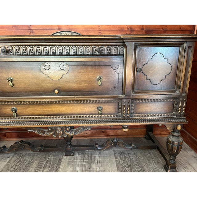 Chestnut Antique Carved Walnut Buffet Credenza For Sale - Image 8 of 8
