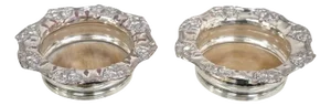 Vintage English Victorian Silver Plated Repousse Wine Coasters - a Pair
