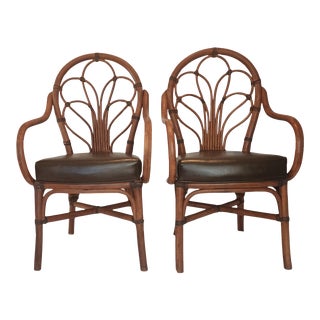 Mid 20th Century Vintage Tropi-Cal Rattan Armchairs A Pair For Sale