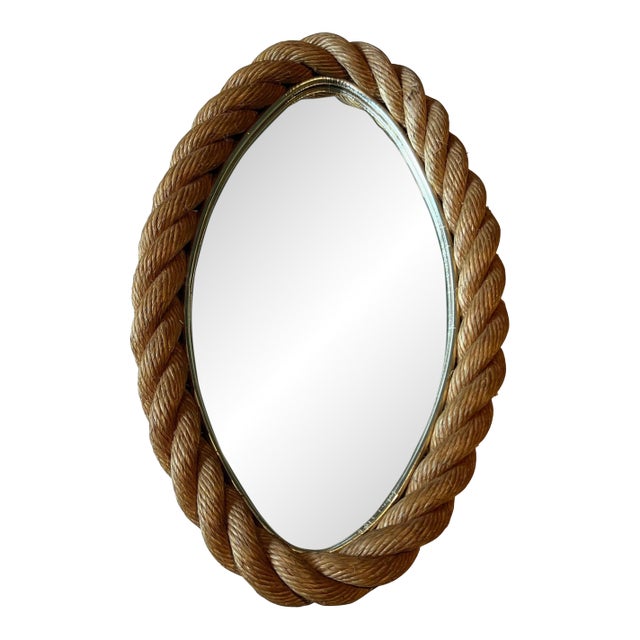 Oval rope mirror in the style of Adrien Audoux and Frida Minet. Circa 1950 For Sale