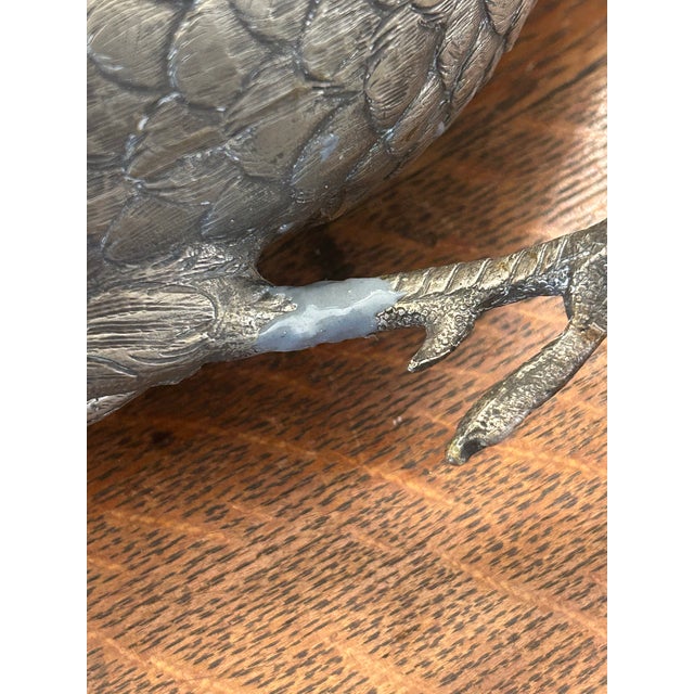 Early 20th Century Large German Silver Plated Pheasant Sculptures With Hinged Wings - A Pair For Sale - Image 11 of 12