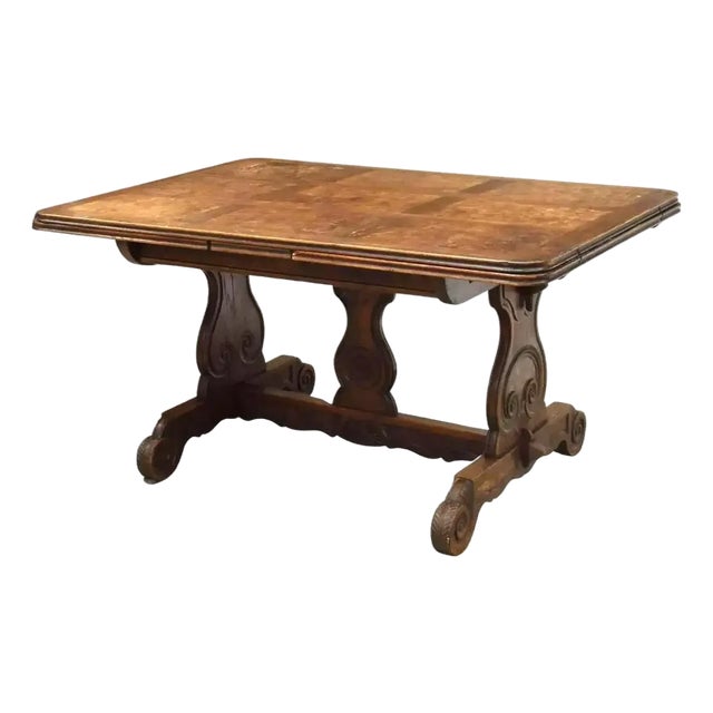 Antique French Oak and Elm Trestle Base Dining Table Built in France in Late 19th Century (1870-1890) 19th Century French...