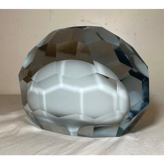 1990s Large Handmade Faceted Solid Heavy White Clear Glass Sculpture Statue Crystal For Sale - Image 9 of 13