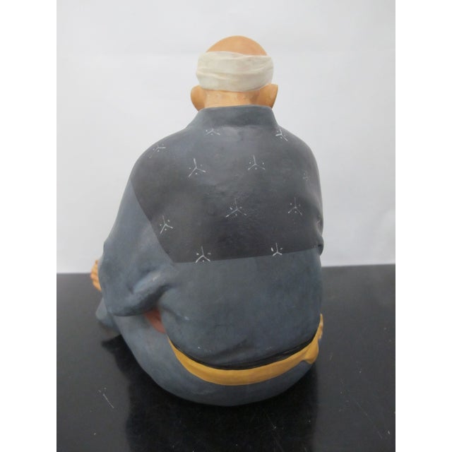 Japanese Hakata Urasaki Ceramic Doll Figurine Seated Elder Man Playing Drum For Sale - Image 4 of 6