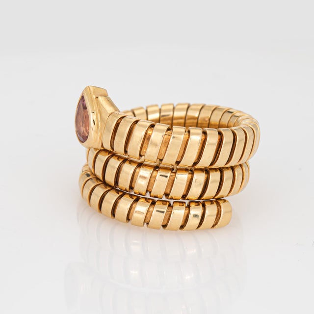 Bulgari 1990s Bulgari Serpenti Tubogas Ring 6.5 Pink Tourmaline 18k Gold Flex Estate Jewelry For Sale - Image 4 of 6