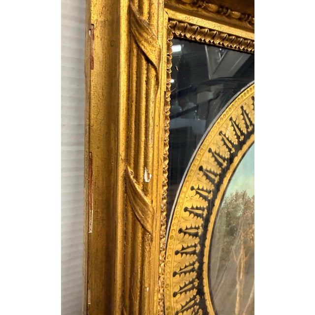Wood 19th Century Reverse Painted Glass Pastoral Landscape in Giltwood Frame For Sale - Image 7 of 7