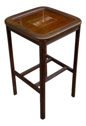 Vintage Art Deco Reeded Mahogany Glass Top Motif End Table
