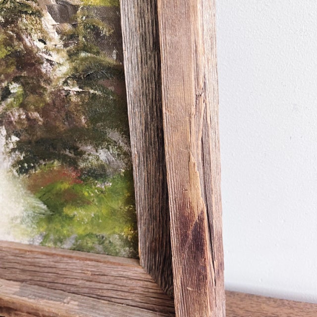 Cabin Vintage Original Oil Waterfall Landscape Painting - Framed For Sale - Image 3 of 6