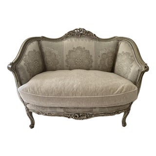 Vintage French Louis XV Style Painted Bergère Settee For Sale
