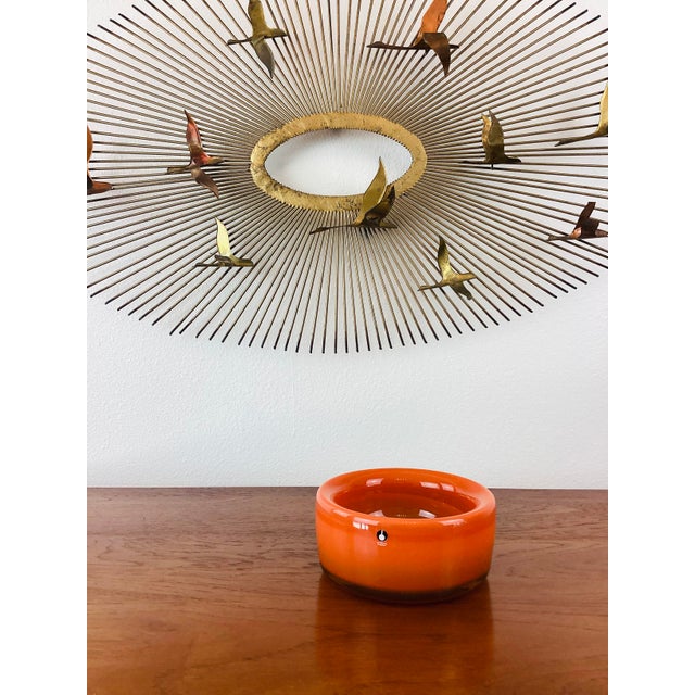 Mid-Century Modern Vintage Mid-Century Modern Eva Englund for Pukeberg Sweden Orange Art Glass Bowl For Sale - Image 3 of 10