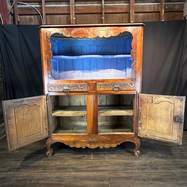 19th Century French Provincial Walnut Carved Open Display Cabinet Hutch For Sale - Image 11 of 16