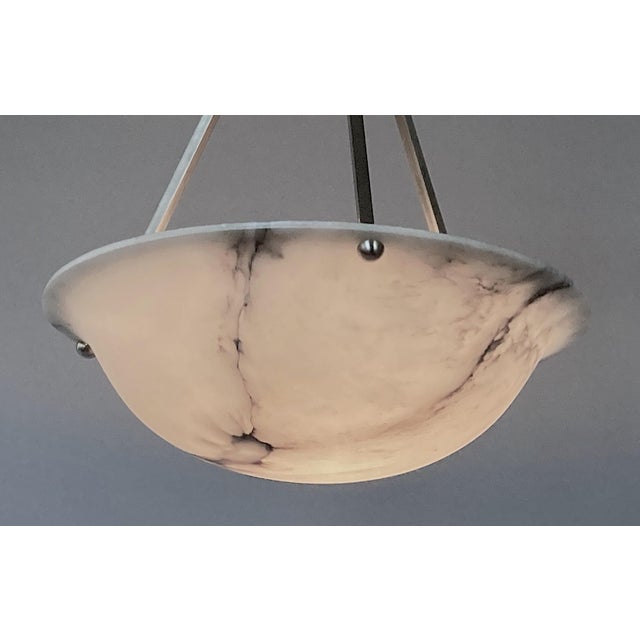 1920s 1920s French Alabaster Pendant in Black and White, Flared Edge, Nickel Hardware For Sale - Image 5 of 7
