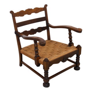 Danish Art Nouveau Lounge Chair in Oak and Papercord, 1930s. For Sale