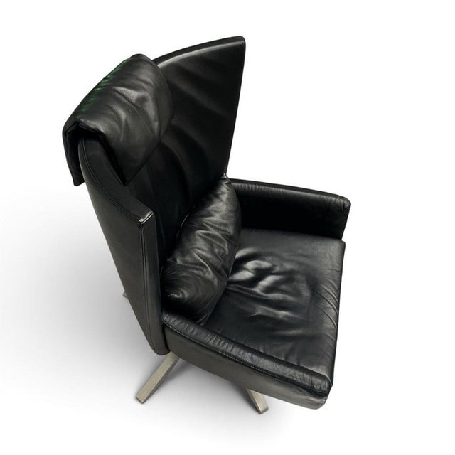 Black Leather Maua Swivel Chair with Lumbar Pillow from Design On Stock For Sale - Image 4 of 17