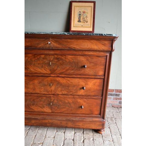 Antique Mahogany Chest of Drawers with Secretary and Green Marble Top For Sale - Image 9 of 11