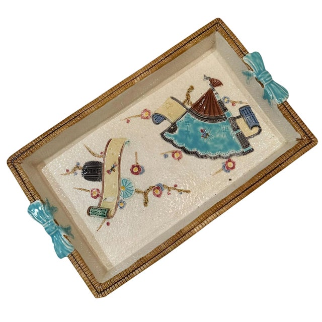 Asian Majolica Tray Is by Minton For Sale - Image 3 of 9