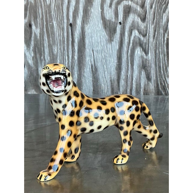 Ceramic Vintage Italian Glazed Ceramic Leopard Figurine For Sale - Image 7 of 11