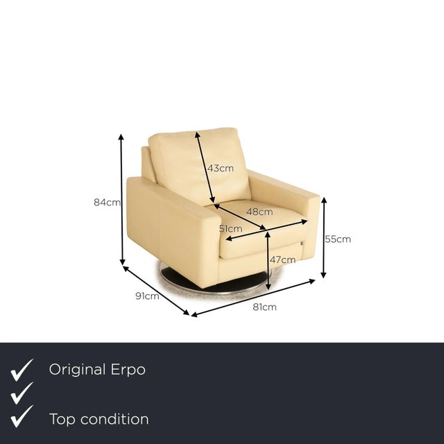 The CL 500 armchair from Erpo is covered in cream-colored genuine leather and stands on a silver metal base. It is...