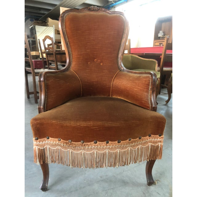 Late 20th Century Walnut With Velvet "Dralon" Armchair For Sale - Image 9 of 10
