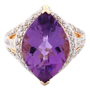 14k Gold Vintage Amethyst and Diamond Cocktail Ring