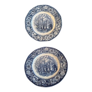 Vintage Liberty Blue “Washington Leaving Christ Church” Plates – Staffordshire Transferware, Americana Decor - a Pair For Sale