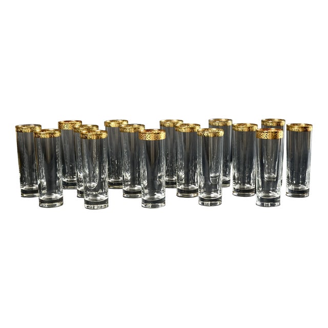 Mid-Century French Gilded Rim Glasses from Saint Louis, 1950s, Set of 16 For Sale