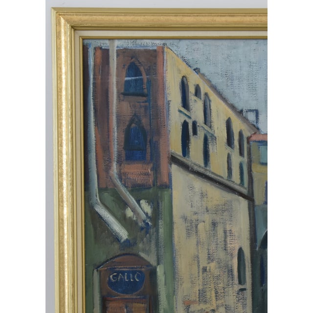 Mid 20th Century Midcentury Vintage European Village Street Oil Painting For Sale - Image 5 of 10