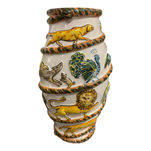 Vintage Italian Style Majolica Relief Animal Spiral Vase