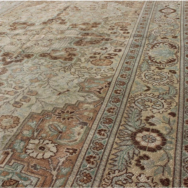 1930s Fine Medallion Antique Tabriz Rug in Blue, Brown, Cream Tones 4′10″ × 7′4″ For Sale - Image 5 of 7