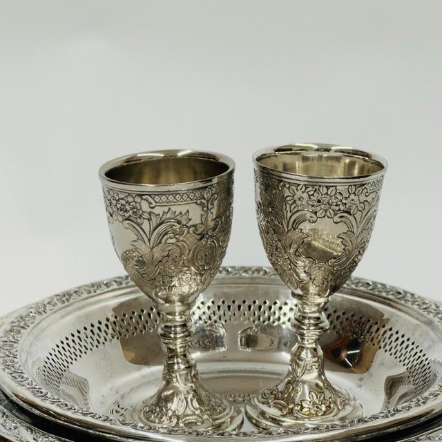 Corbell & Co. silver plated miniature cordial goblets Set of 2 cordials, shot glasses, or liqueur cups, these small...
