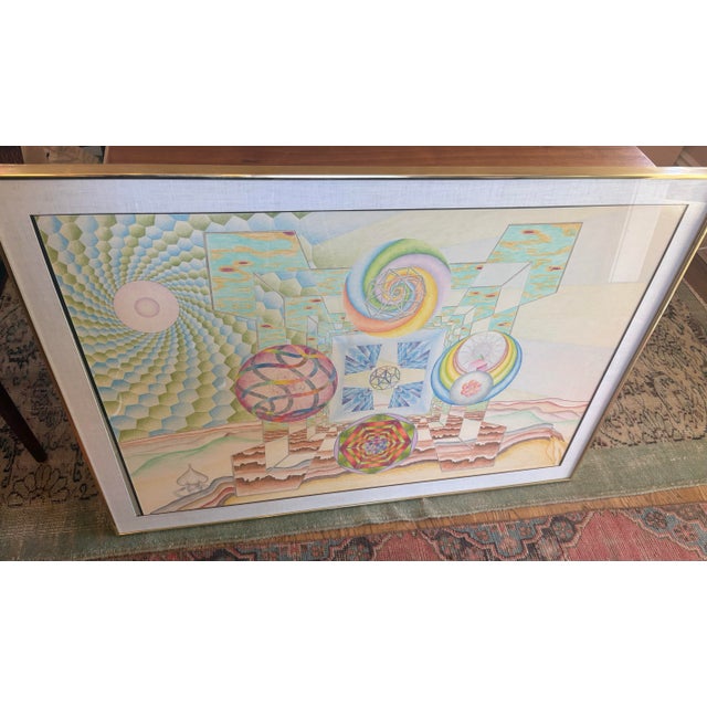 Surrealism “Celestial Realities” 1972 Ivar Zapp Large Prismacolor Geometric Drawing Vorpal Gallery Sf For Sale - Image 3 of 9