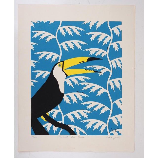 Late 20th Century Contemporary Tropical Cincinnati Zoo Toucan Serigraph For Sale - Image 5 of 5