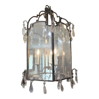 48 High Large Antique Style Metal Lantern Frosted Glass French Style For Sale