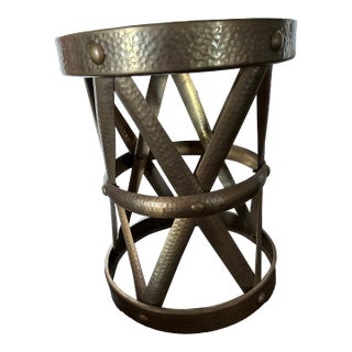 Vintage Hammered Drum Stool Side Table For Sale