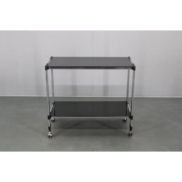 Italian Chrome and Smoked Glass Serving Table on Casters, 1970s For Sale - Image 3 of 16