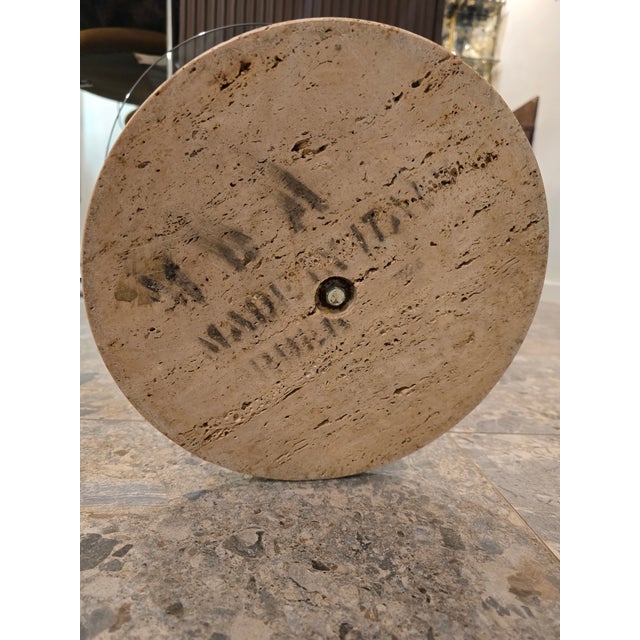 1980s Attributed to Leon Rosen for Pace Round Glass, Brass and Travertine Side Table For Sale - Image 9 of 10