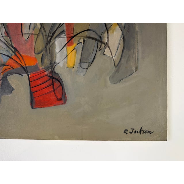 1970s C. Jackson Expressionist Abstract Oil on Canvas Painting – Signed, Unframed For Sale - Image 9 of 12