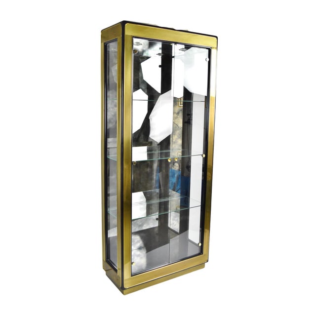 Mastercraft Mid-Century Brass & Black Lacquer Lighted Vitrine Display Cabinet For Sale - Image 11 of 12