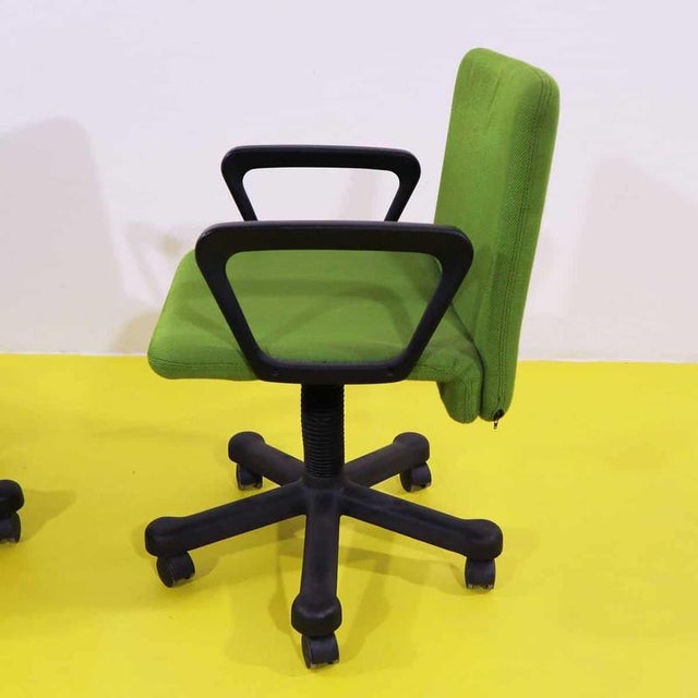 Plastic Green Fabric Office Chairs with Swivel Plastic Base, Set of 2 For Sale - Image 7 of 10