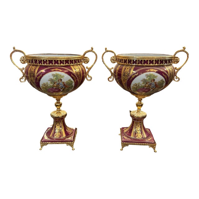 S Limoges France Porcelain Tazza/ Urns a Pair For Sale