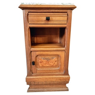 Art Deco Bedside Table Hall Table in Oak & Marble, 1930s For Sale